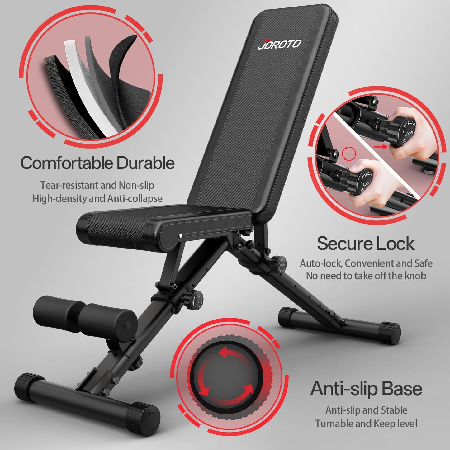 JOROTO Adjustable Weight Bench - 1300LBS Heavy Duty Workout Bench for Strength Training, Decline/Flat/Incline Bench Press with 34" Extra-Long Backrest & Wheels for Full Body Exercise, Black