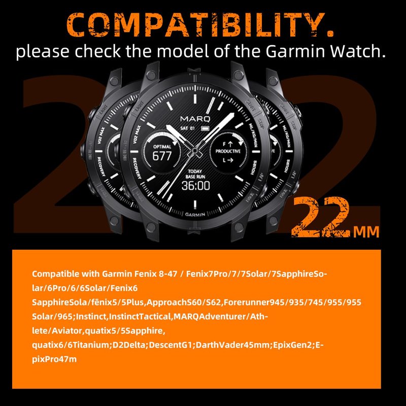 22mm Nylon Watch Band Compatible for Garmin Fenix 8 47MM/7/6/6 Pro/5/Epix Gen 2 Band, Camouflage Quickfit Bands for Forerunner 935/945/Approach S62/S60/MARQ (Black, 22MM)