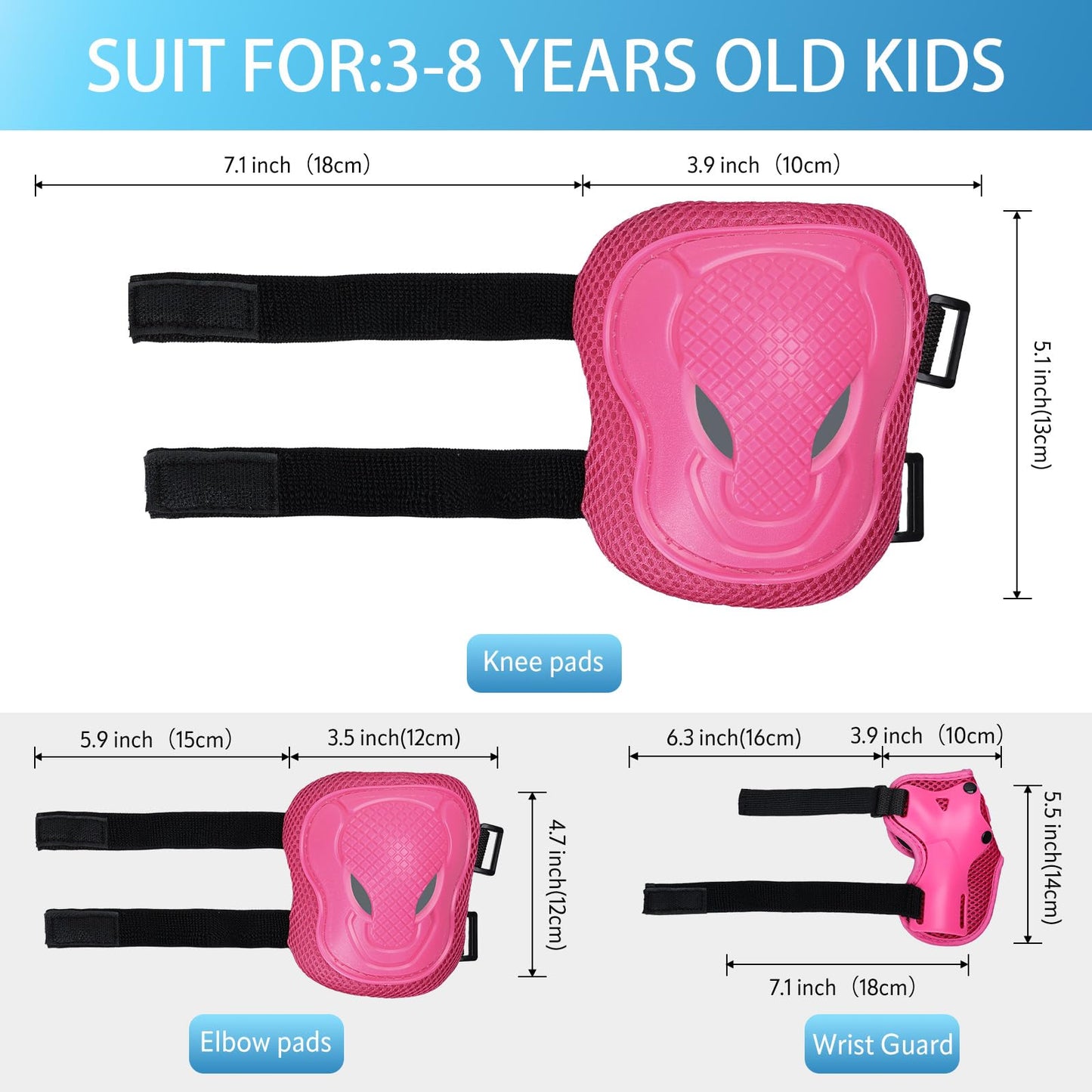 Adjustable Kids Knee Pads Elbow Pads Wrist Guards Set for 3-8 Years Child Protective Gear Set for Roller Skates,BMX,Bike,Cycling, Skateboard, Inline Skating, Scooter Riding Sports,Football，S