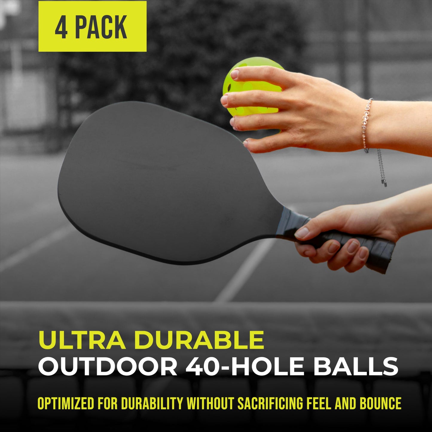 OLIN Ultra40 Ultra Durable Outdoor Pickleball Balls USA Pickleball Approved (USAPA) 4-Pack, Optic Yellow