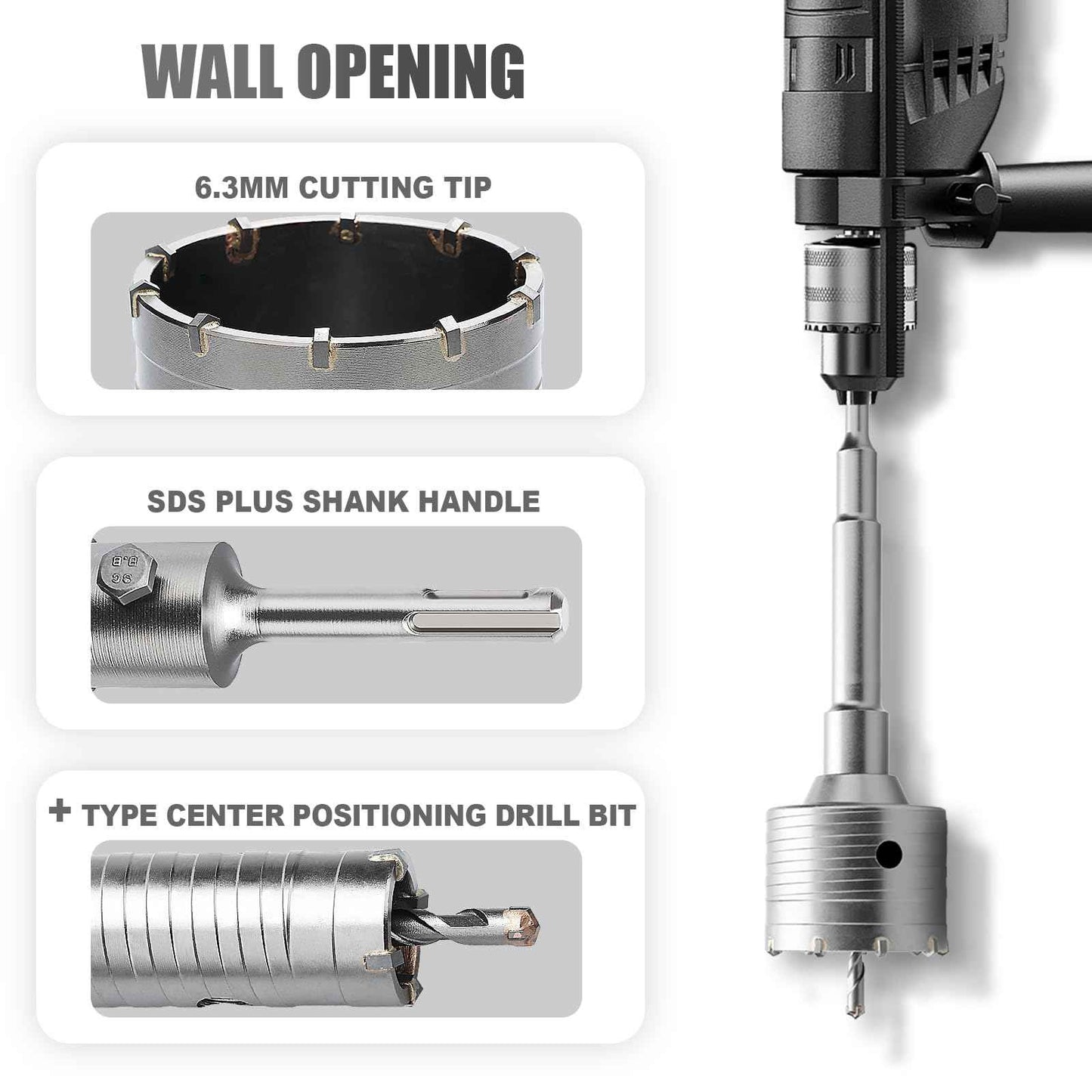 2 inch / 51mm Concrete Hole Saw with SDS Plus Shank Connecting Rod,Concrete Drill Bit,6.3mm Tungsten Carbide Tip Cement Hole Saw for Concrete Cement Brick Wall (51mm (2 inch))