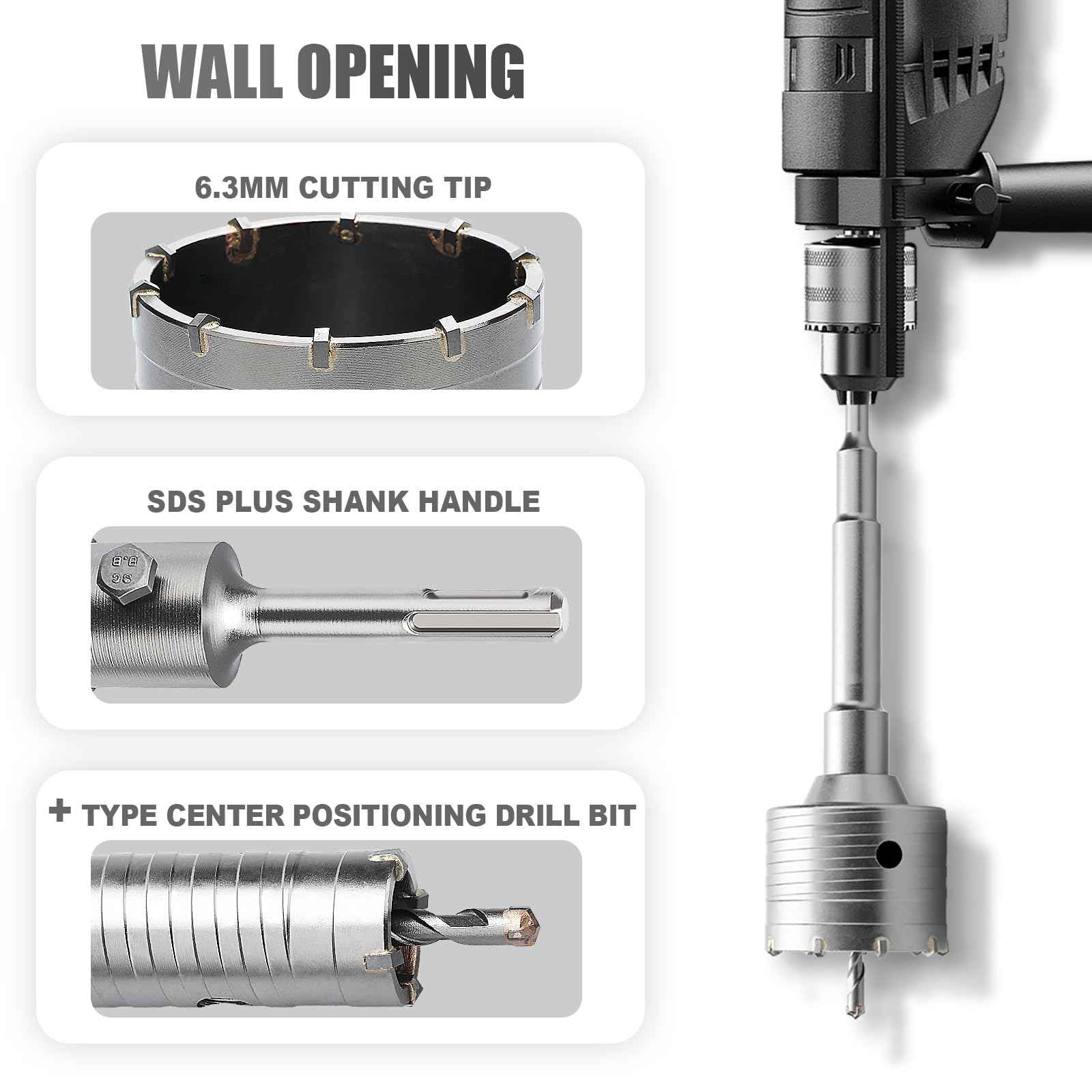 2 inch / 51mm Concrete Hole Saw with SDS Plus Shank Connecting Rod,Concrete Drill Bit,6.3mm Tungsten Carbide Tip Cement Hole Saw for Concrete Cement Brick Wall (51mm (2 inch))