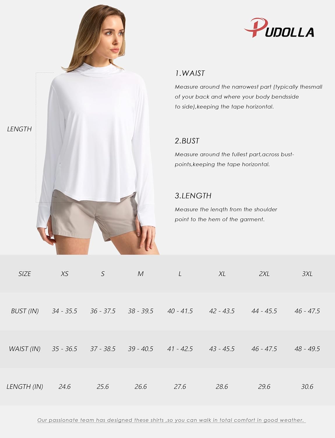 Pudolla Women's Sun Protection Shirt - UPF 50+ Lightweight Long Sleeve Hoodie for Hiking & Fishing