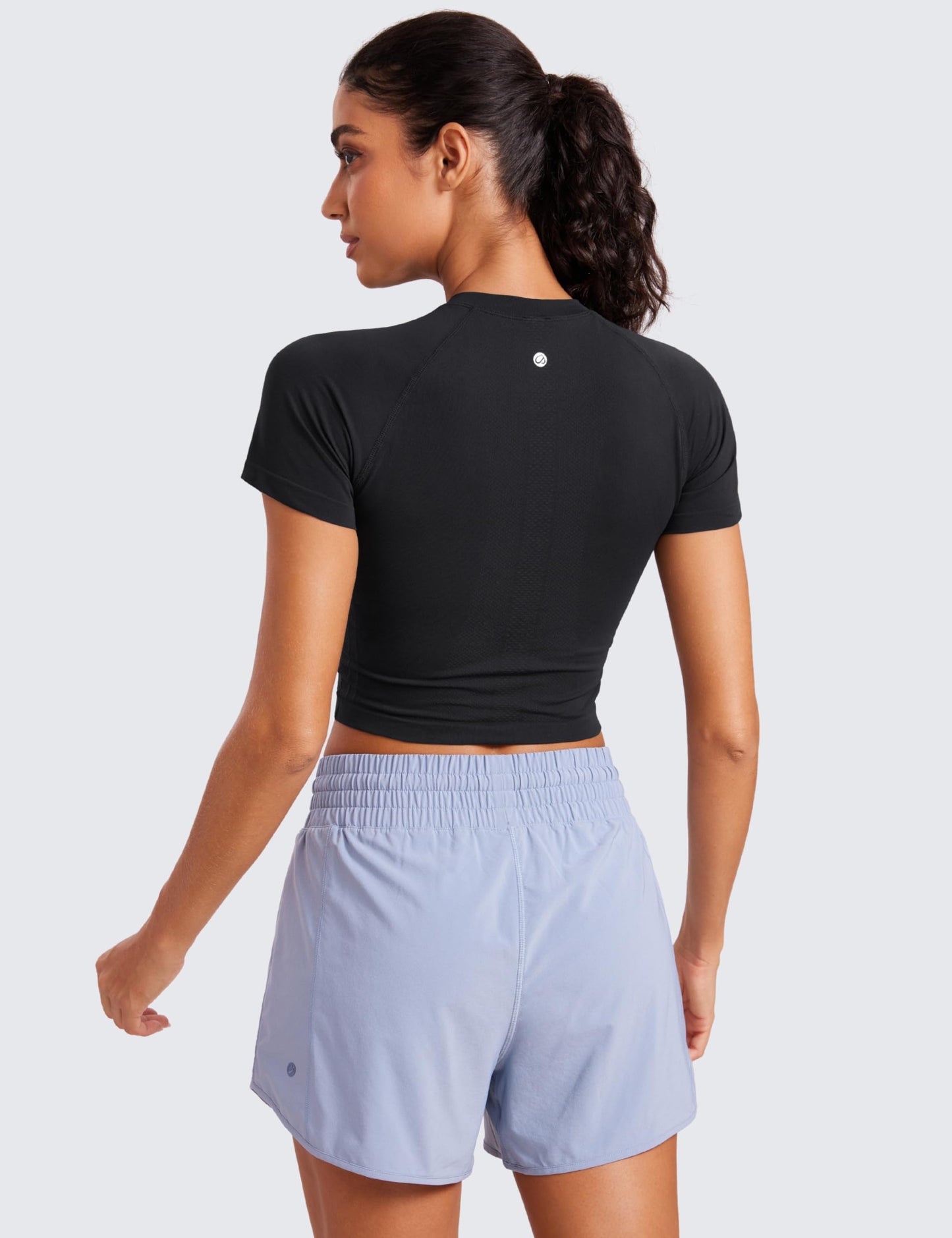 CRZ YOGA Seamless Crop T-Shirt Black Medium