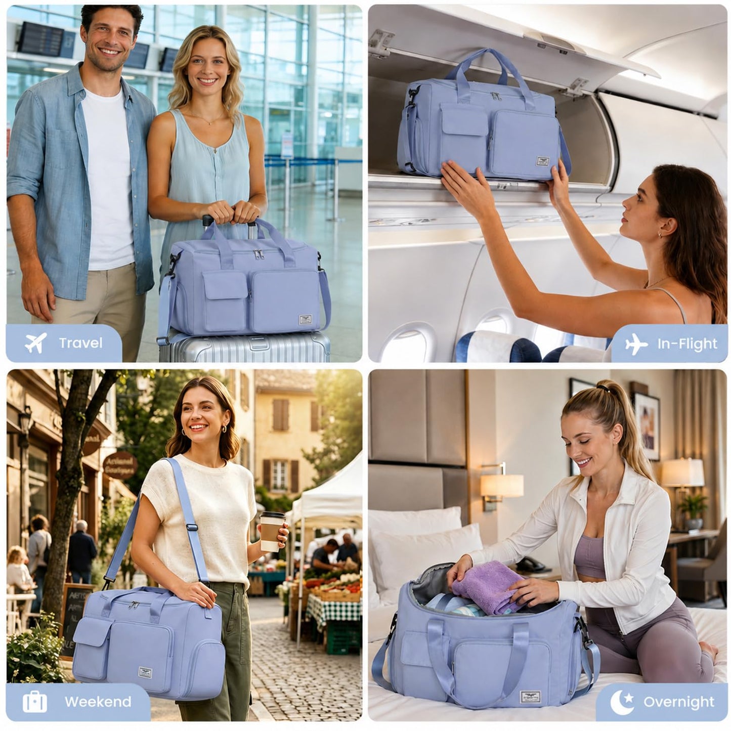 FIORETTO Women's Gym Duffle Bag with Shoes Compartment, 30L Capacity, Ideal for Travel, Gym, Sports, Duffel, Weekender, Blue