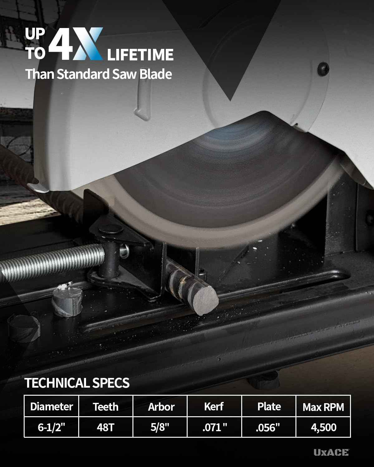 UXACE 6-1/2-Inch 48-Tooth Circular Saw Blade, 5/8-Inch Arbor, Ferrous Metal, Steel Cutting Blade, Carbide Tip, Thin Kerf, for Channel, EMT Conduit, Angle Iron, Threaded Rod, Flat Bar