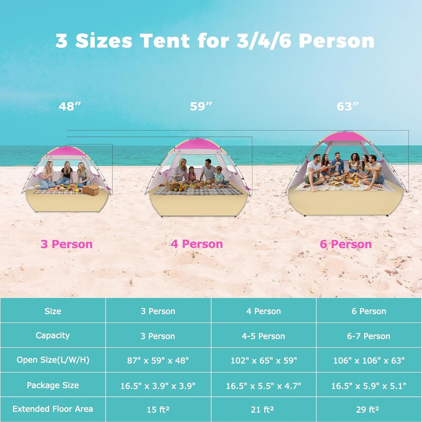 Venustas Beach Tent - UPF 50+ UV Protection Sun Shelter for 3-8 People | Lightweight & Easy Setup