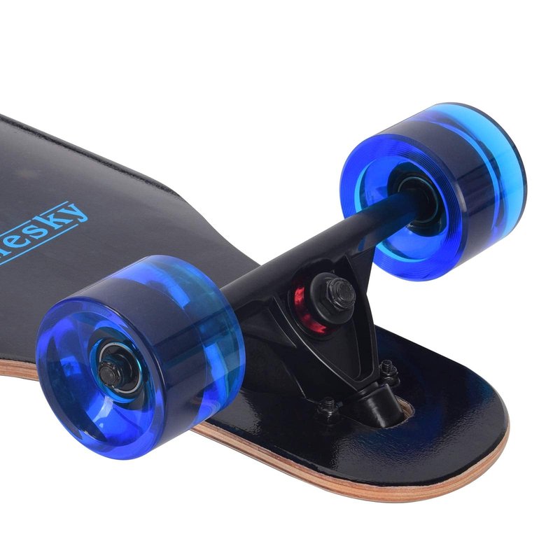 PINESKY 41 Inch Longboard Skateboard 9 Ply Natural Maple Complete Skateboard Cruiser for Cruising, Carving, Free-Style and Downhill with T-Tool Blue Sky