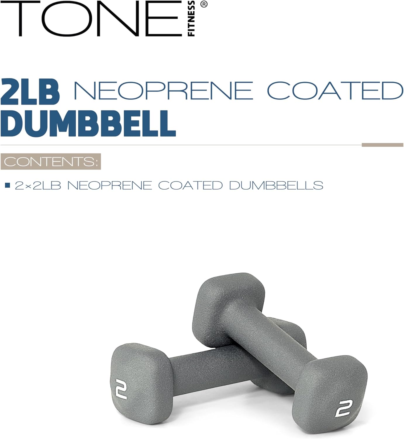 Tone Fitness Neoprene Dumbbell Weight Pairs - Anti-Roll Square Head | Various Sizes Available