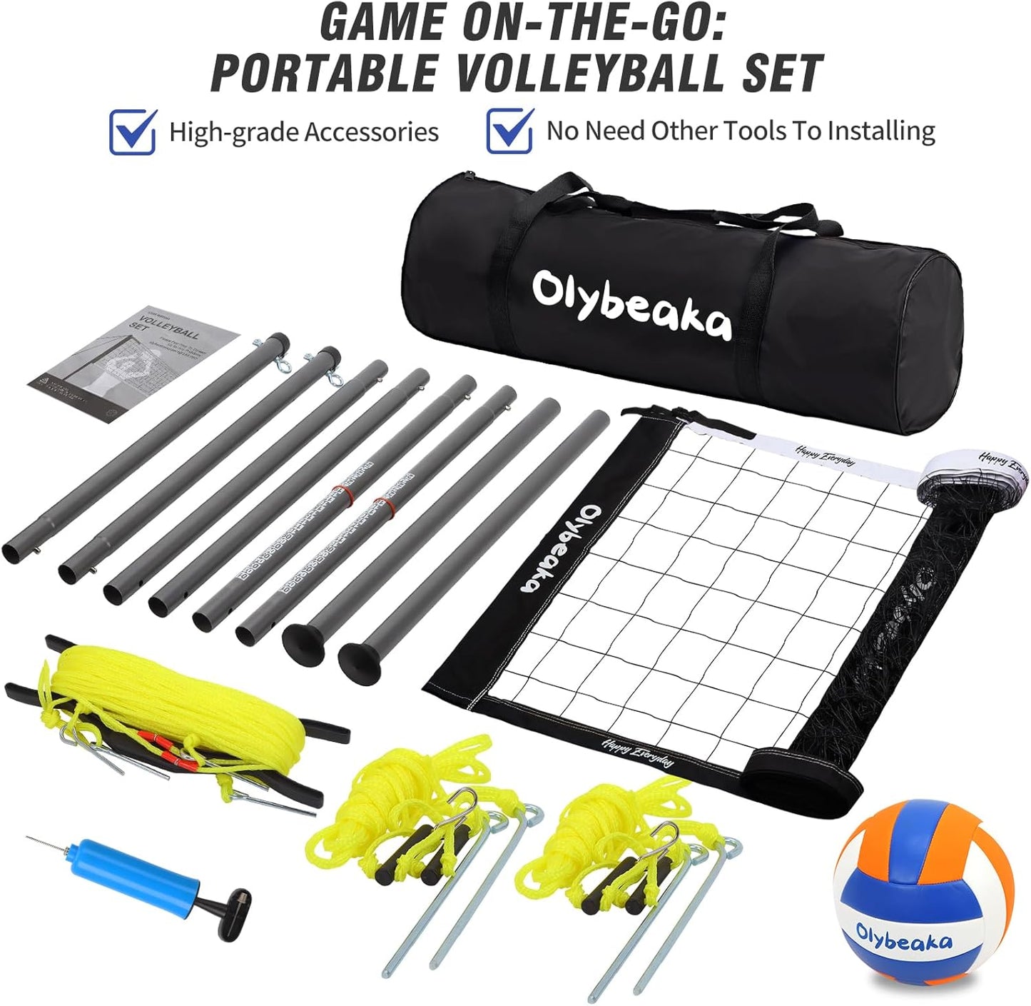 Skiennix 32ft Outdoor Volleyball Net Set - Heavy Duty Poles, Durable Net, Volleyball & Pump Included