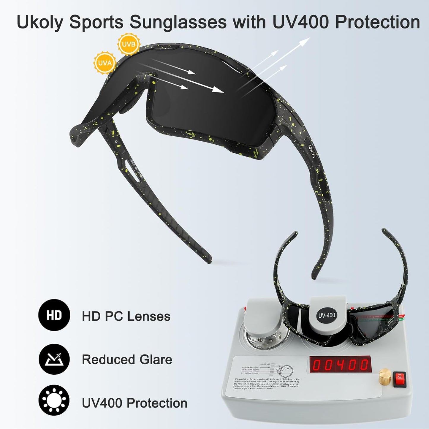Ukoly Cycling Sunglasses - HD UV400 Sports Glasses for Men & Women | Ideal for Running, Baseball, Fishing & Golf