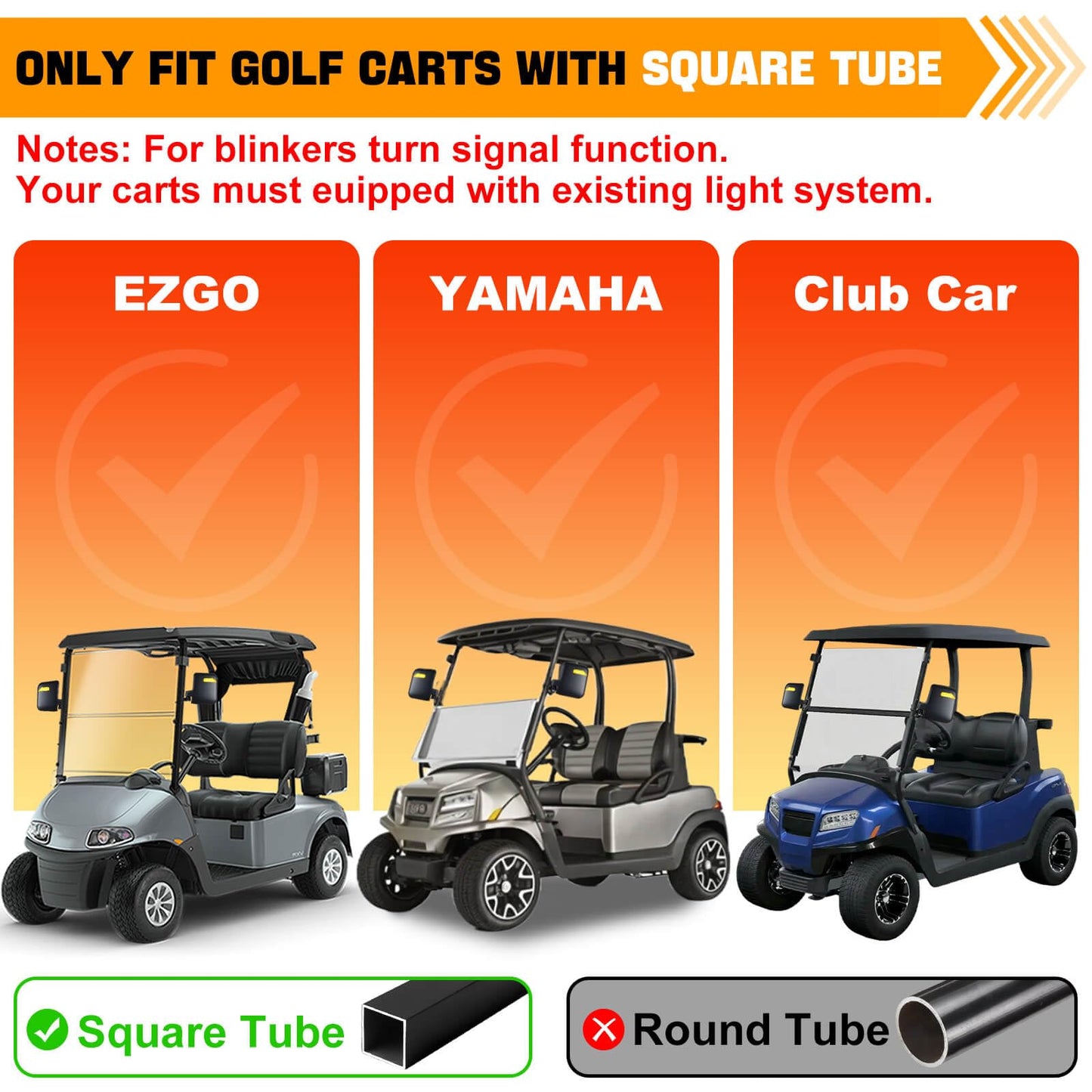 Universal Golf Cart Side Mirrors Rear View Mirror with Turn Signal Light for Club Car,EZGO and Yamaha Golf Carts