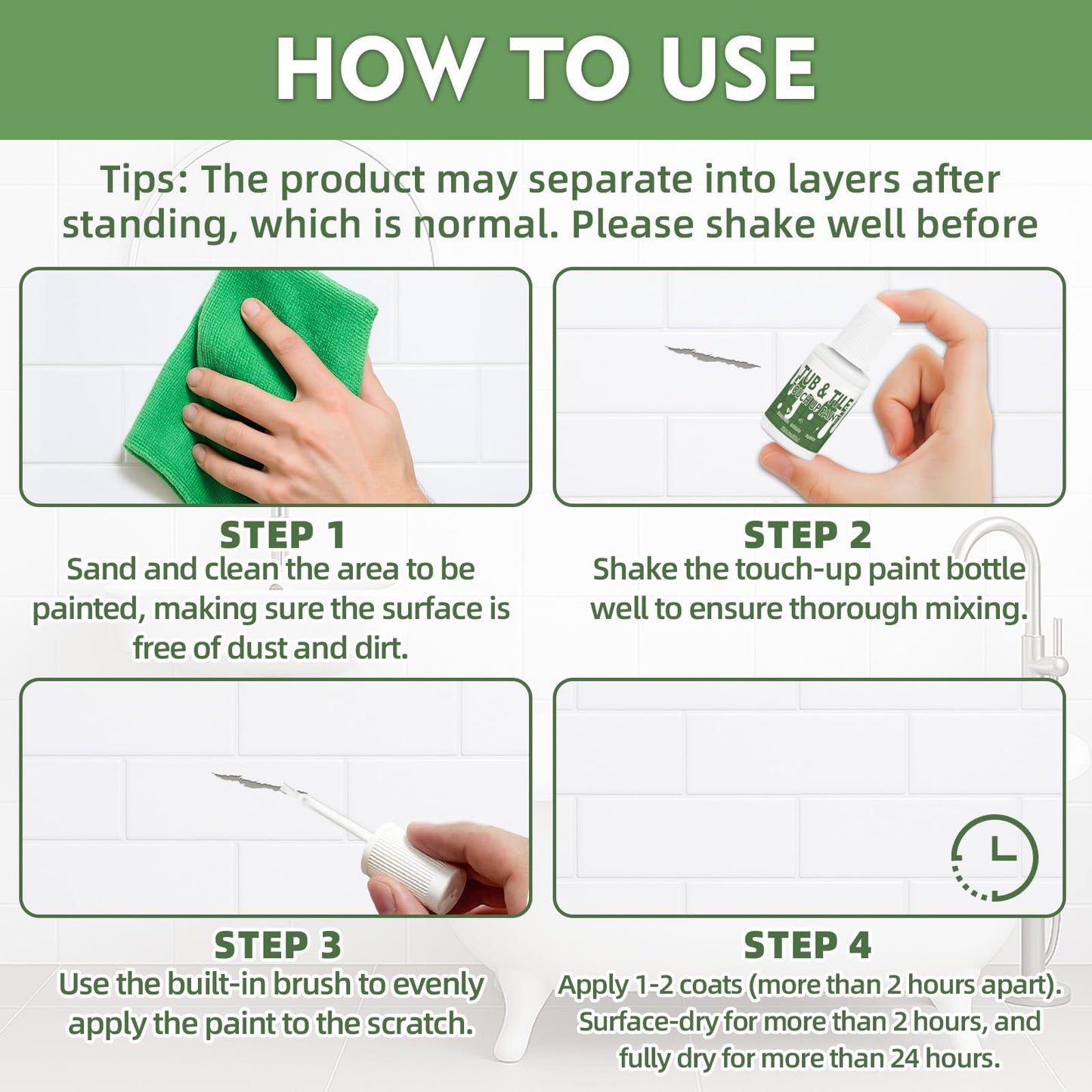 AstraVox White Tub and Tile Paint, 1.5 Oz Bathtub Touch Up Paint Pen for Countertops, Porcelain, Sink, Ceramic Tile, Strong Adhesion & Waterproof & Quick Dry, for Repairing Scratches, Spots and Chips