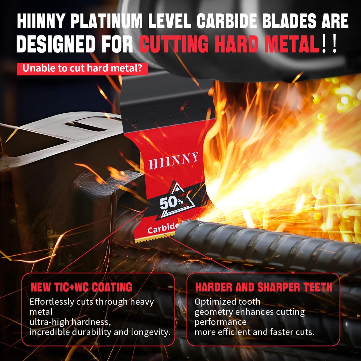 Hiinny 3PCS Carbide Oscillating Tool Blades,Heary Duty for Hard Material,Professional Universal Oscillating Saw Blades,Quick Release for Hard Metal, Nails, Bolts and Screws