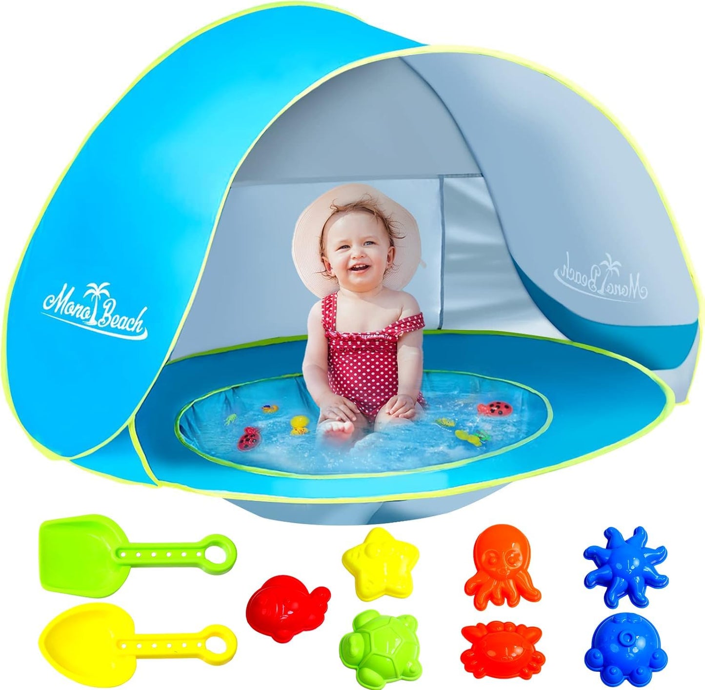 Monobeach Baby Beach Tent - Portable UPF50+ UV Protection Sun Shelter with Sand Toys | Blue