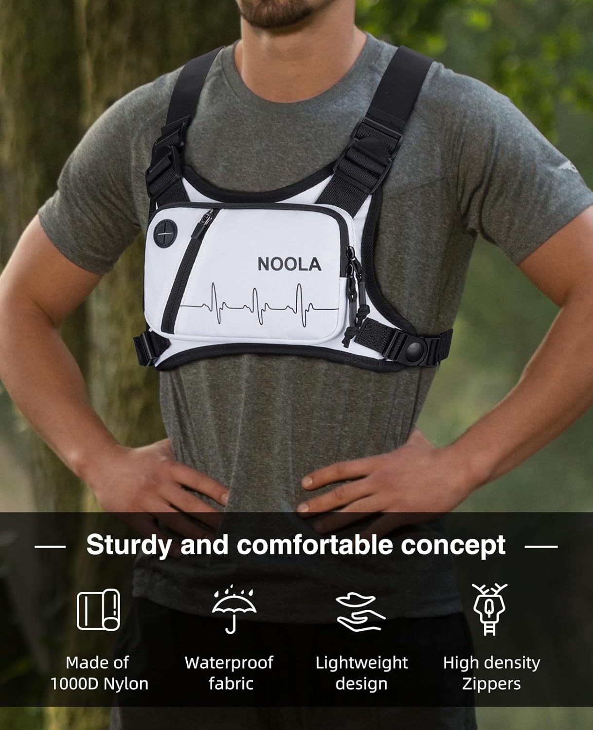 NOOLA Running Chest Pack - Lightweight Reflective Vest for Men & Women | Ideal for Jogging, Cycling, EDC - White
