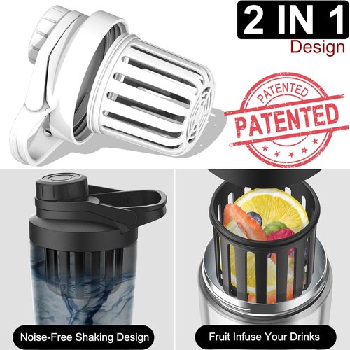 Greatyos Stainless Steel Shaker Bottle - Noise-Free 24 oz Insulated Cup for Protein Mixes | 100% Leak Proof (White)