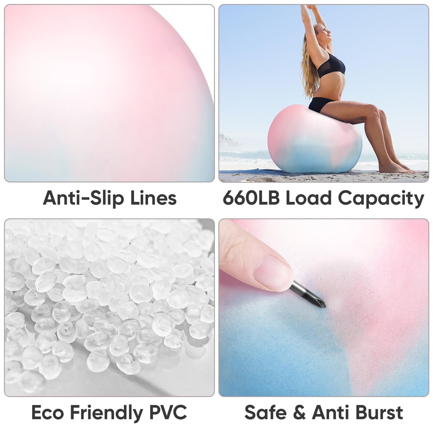 APEXUP Yoga Ball, 660 lbs Anti-Burst Exercise Ball with Pump, 5 Sizes (M (19"~22") 55cm, Blue Pink)