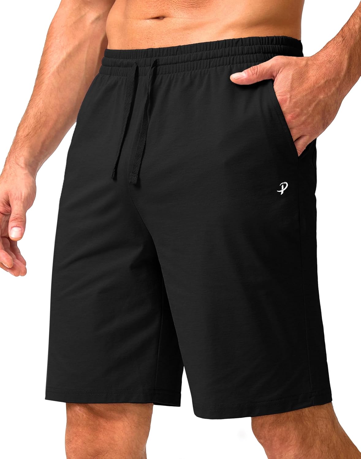 Pudolla Men's Lounge Shorts - Lightweight 9" Sweat Jersey Shorts with Pockets for Gym & Workout