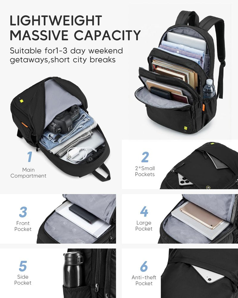 Nixjoro Personal Item Bag 17x10x9 Travel Backpack Carry On Flight Approved Ryanair 40x20x25cm Lightweight Waterproof Causal Bookbag for College, Travel (Black)