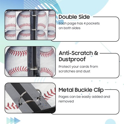 Baseball Card Binder - 4 Pocket Trading Card Holder with 400 Pockets & 50 Removable Sleeves | Portable Collectible Album for Kids