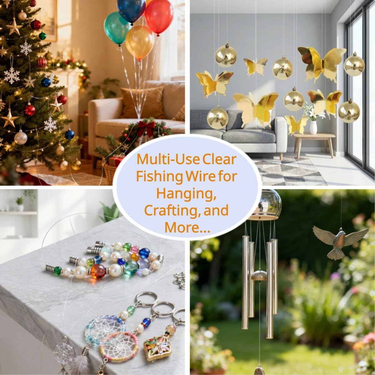 Aboda Clear Fishing Line 0.2-1 mm, Strong Invisible Nylon Fishing Wire 8-100 lb Test Includes Crimp Sleeves, Clear String for Hanging Decorations Balloons Garlands Beading Crafts & Jewelry