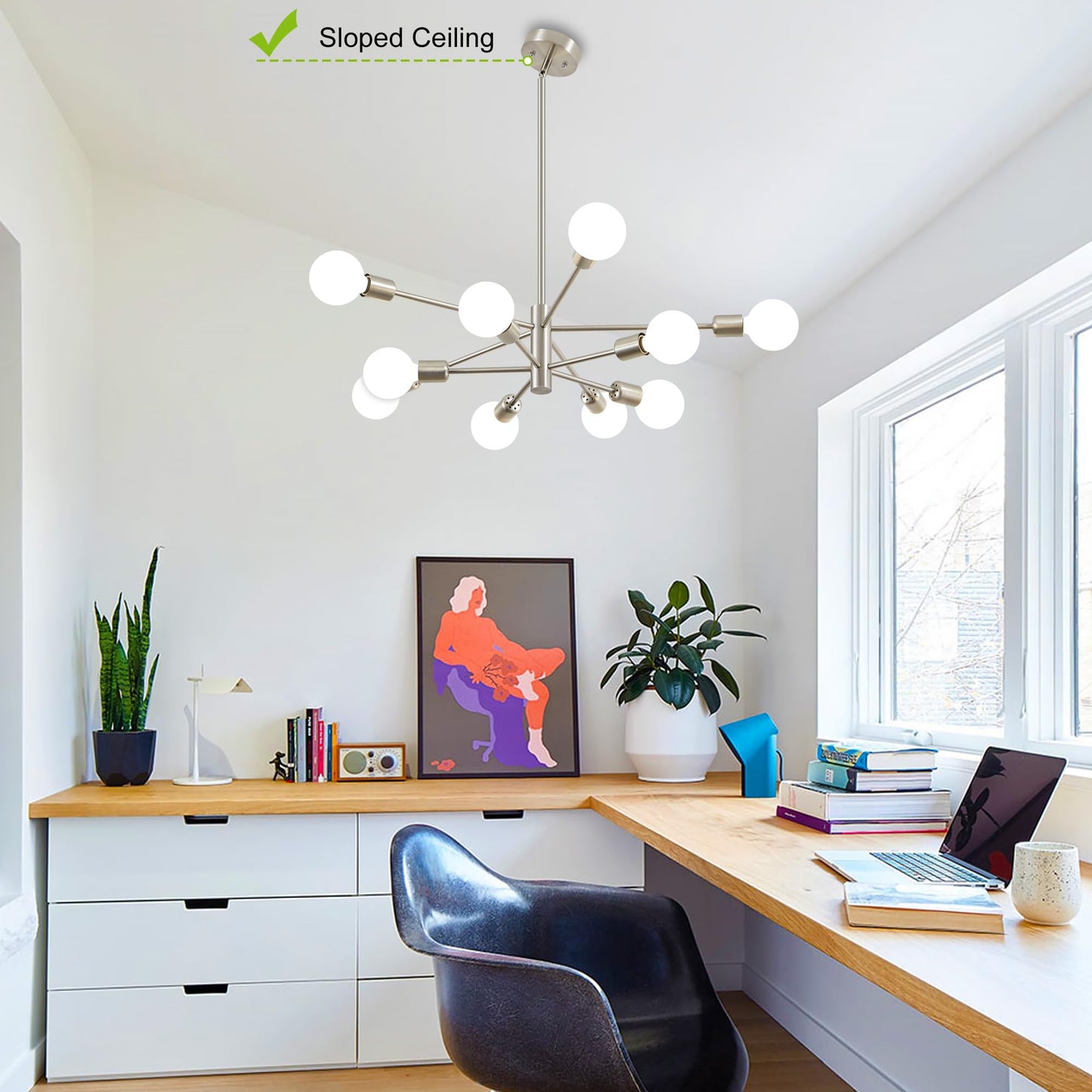 Deyidn Sputnik Chandelier Modern Brushed Nickel Chandeliers Mid Century Ceiling Lighting Fixture for Living Room, Kitchen, Bedroom, Dining Room, and Farmhouse (10-Light)