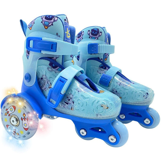 Adjustable Roller Skates for Girls Boys Kids, Fun Illuminating Light up Flash Wheels, 3-Point Type Balance with Wheel Locker Design for Beginner Age 5-8 (Blue, S)