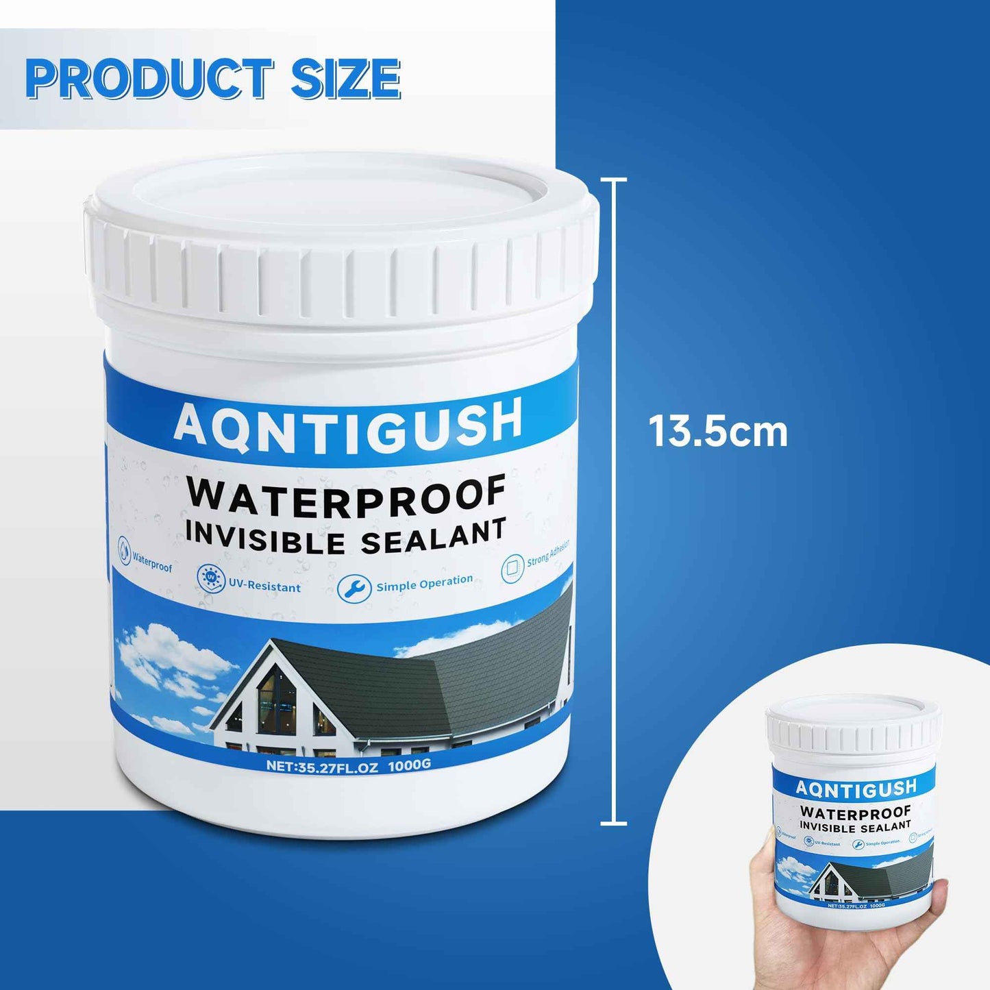 AQNTIGUSH 35oz Transparent Waterproof Sealant Coating Invisible Waterproof Agent, Waterproofing Adhesive for Roofs, Walls, Bathroom, Shower, Wood, Indoor & Outdoor Water Proof Clear Paint Sealer 1kg