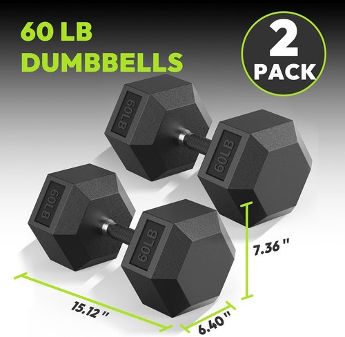 HANDBODE Hex Dumbbell Set - Rubber Encased Hand Weights for Strength Training | 40-570 lb Range