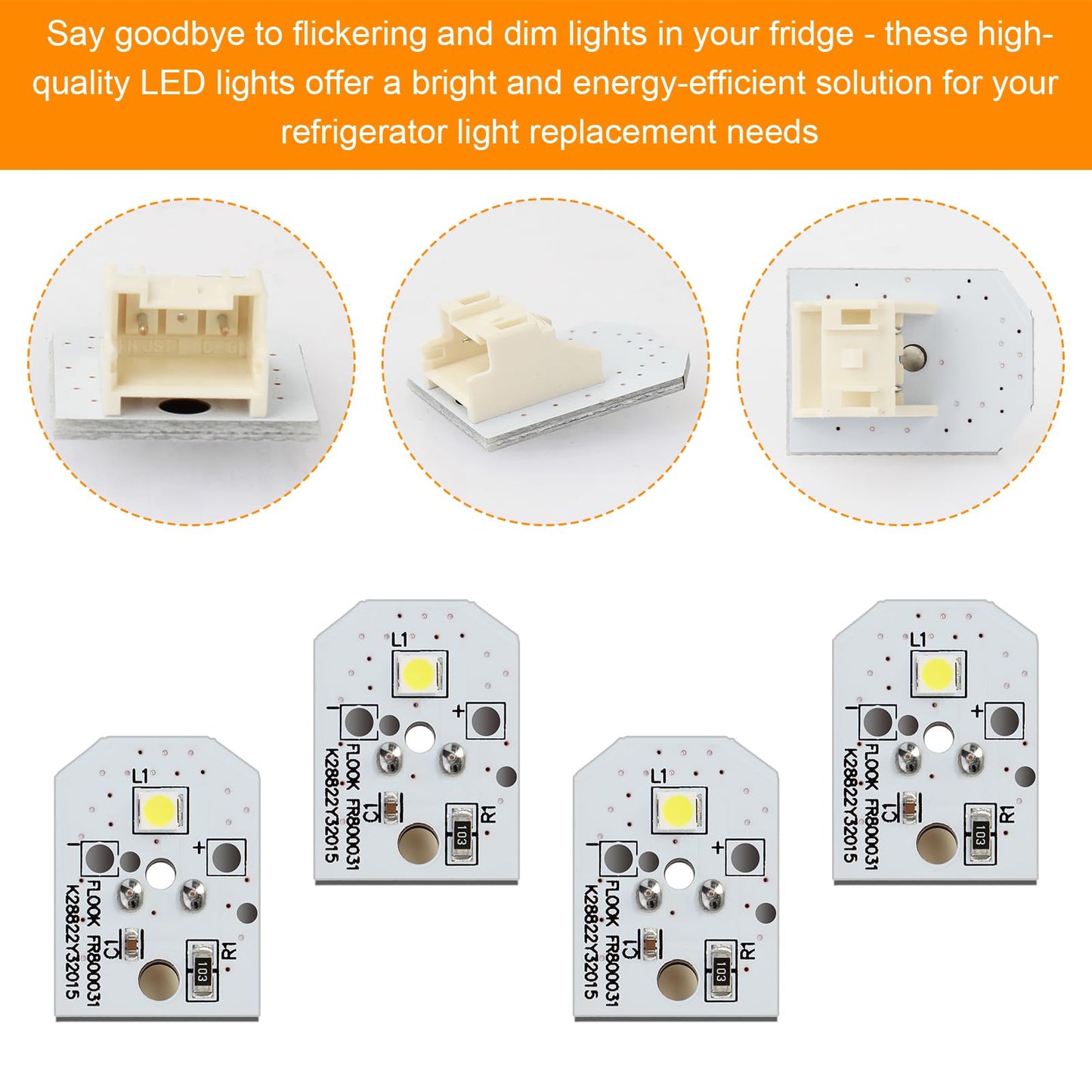 WR55X11132 Refrigerator LED Light for GE Refrigerator LED Light Assembly Replacement WR55X25754 3033142 AP5646375 PS4704284, No-Include Plastic Cover, Waterproof (4 Pack)