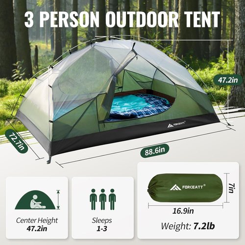 Forceatt Waterproof Camping Tent for 2-3 People | Lightweight, Windproof, 4-Season Design