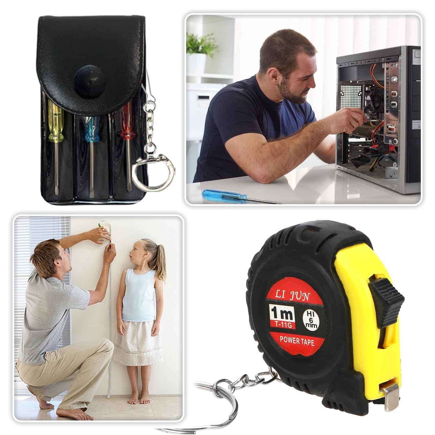 24 Pcs Mini Tape Measure Screwdriver Keychain Set – Multitool with Credit Card Tool and Pen, Bulk Gifts for Adults, Christmas Party Favors, Men’s Survival and Tool Set – Ideal for Fathers