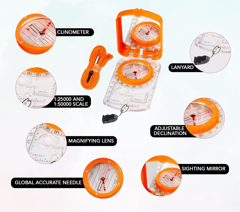 Sighting Compass Mirror Adjustable Declination - Boy Scout Compass Survival Camping Base Plate Compass Kids Navigation Orienteering Compass Hiking Map Reading Military Compass Backpacking Clinometers