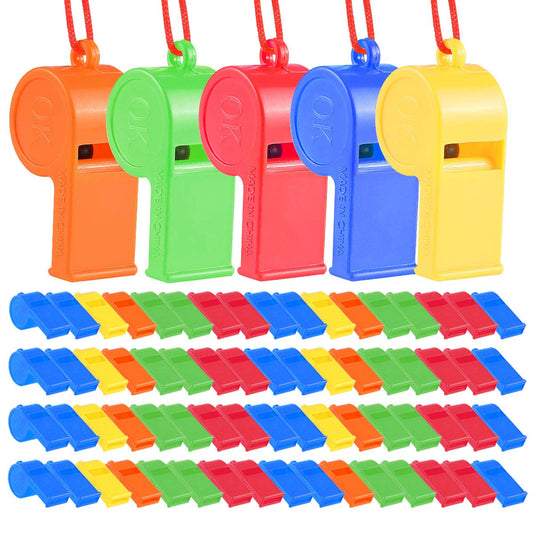 WSYUB 72Pcs Plastic Whistles, Bulk Whistles, Training Sports Whistles with Lanyard