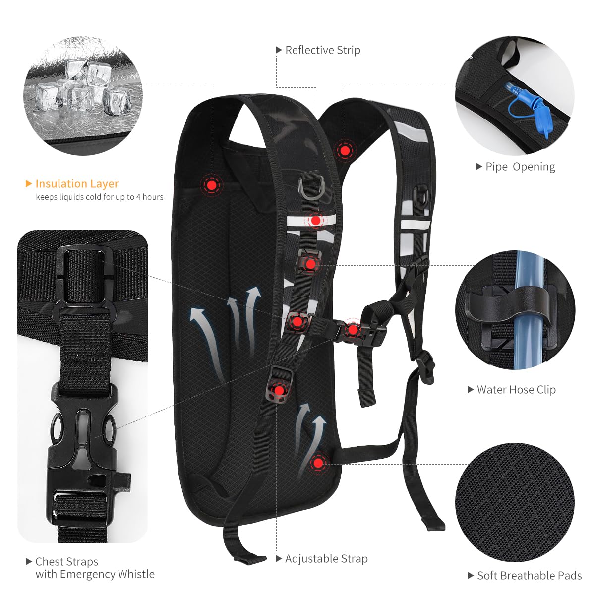 Cofurni Hydration Backpack with 2L Water Bladder, Raves Water Backpack, Lightweight Insulation Hydration Pack for Men and Women, Suitable for Music Festivals, Raves, Hiking, Activities