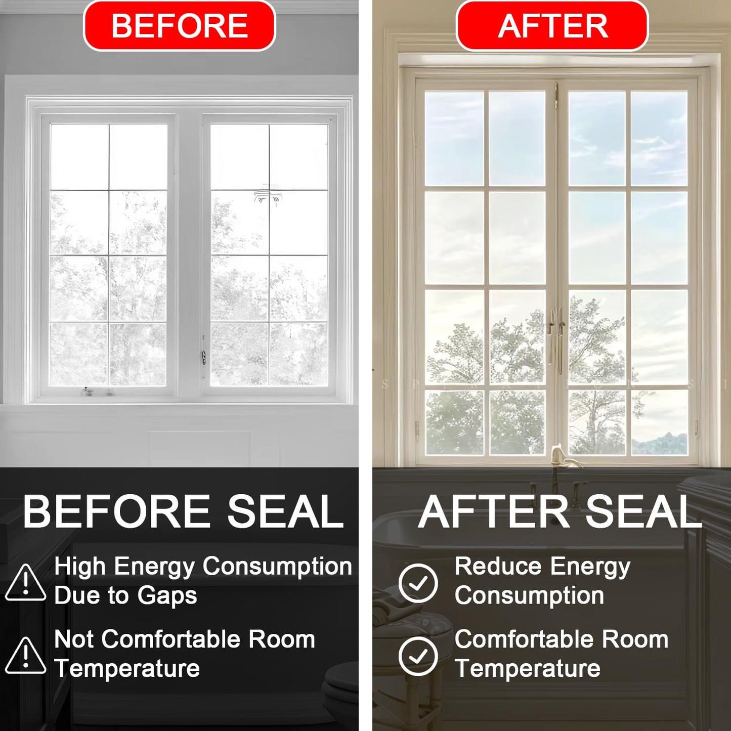 Sunroda Window Sealing Tape 2 Inch x 33 Ft Transparent Window Insulation Waterproof Nano Draft Isolation Tape for Window and Bathroom Shower Glass Side Gaps