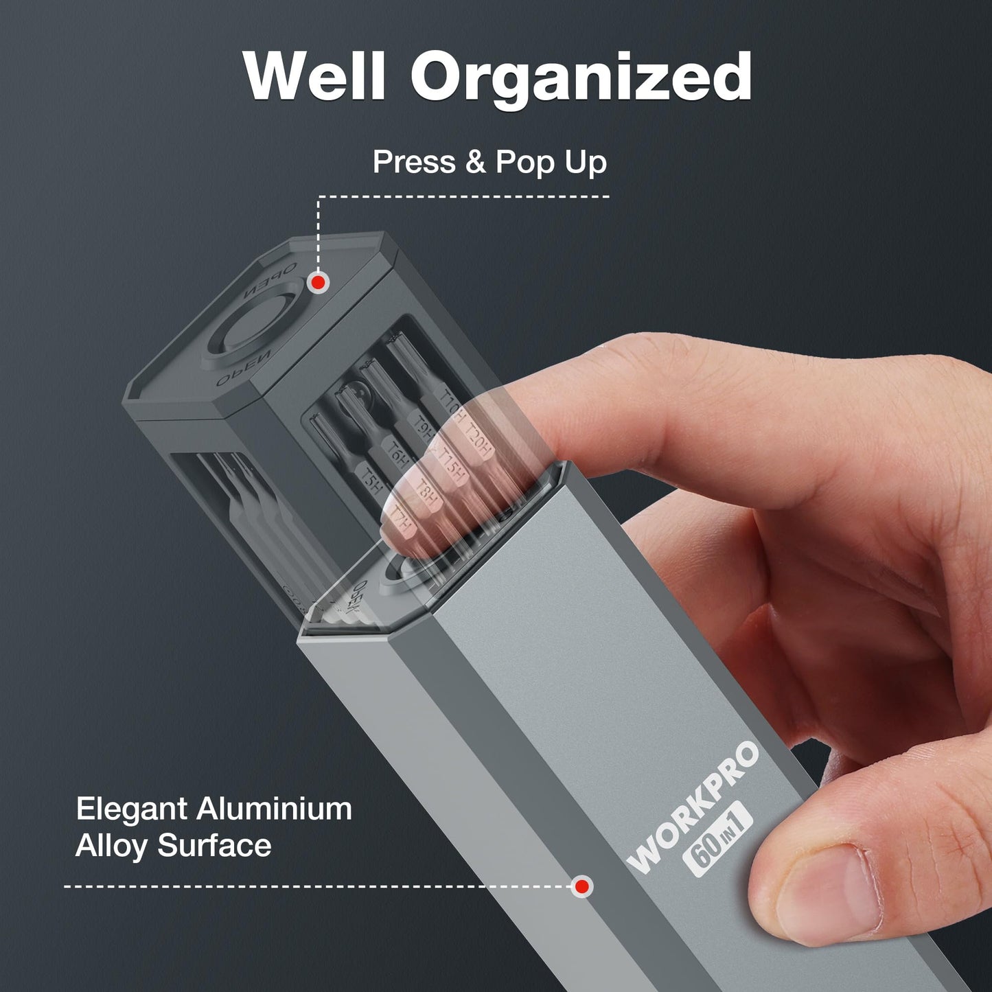 WORKPRO 60-in-1 Precision Screwdriver Set with Pop-up Magnetic Case, Well-organized CRV Small Screwdrivers, 360°Spin Mini Screw Driver Kit for Electronics, Phone, Computer, PC, Watch, Eyeglass