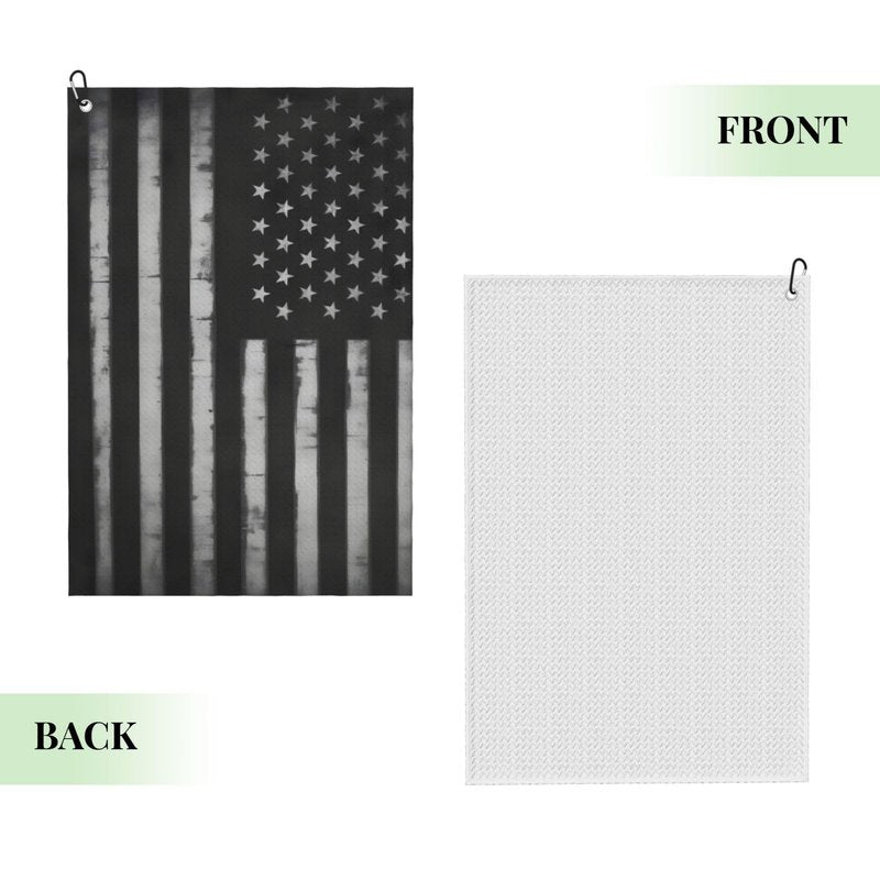 FCYDMN Black American Flag Golf Towel 24×16 Inches Quick Dry Funny Golf Towel with Carabiner Clip Absorbent Microfiber Waffle