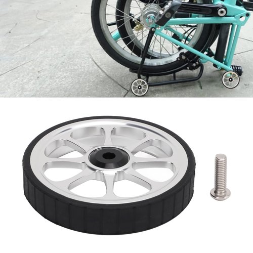 Folding Bike Easy Wheel Aluminum Alloy Rolling Wheel with Rubber Tire for 3sixty Folding Bicycle Replacement Transport Wheel (Silver)