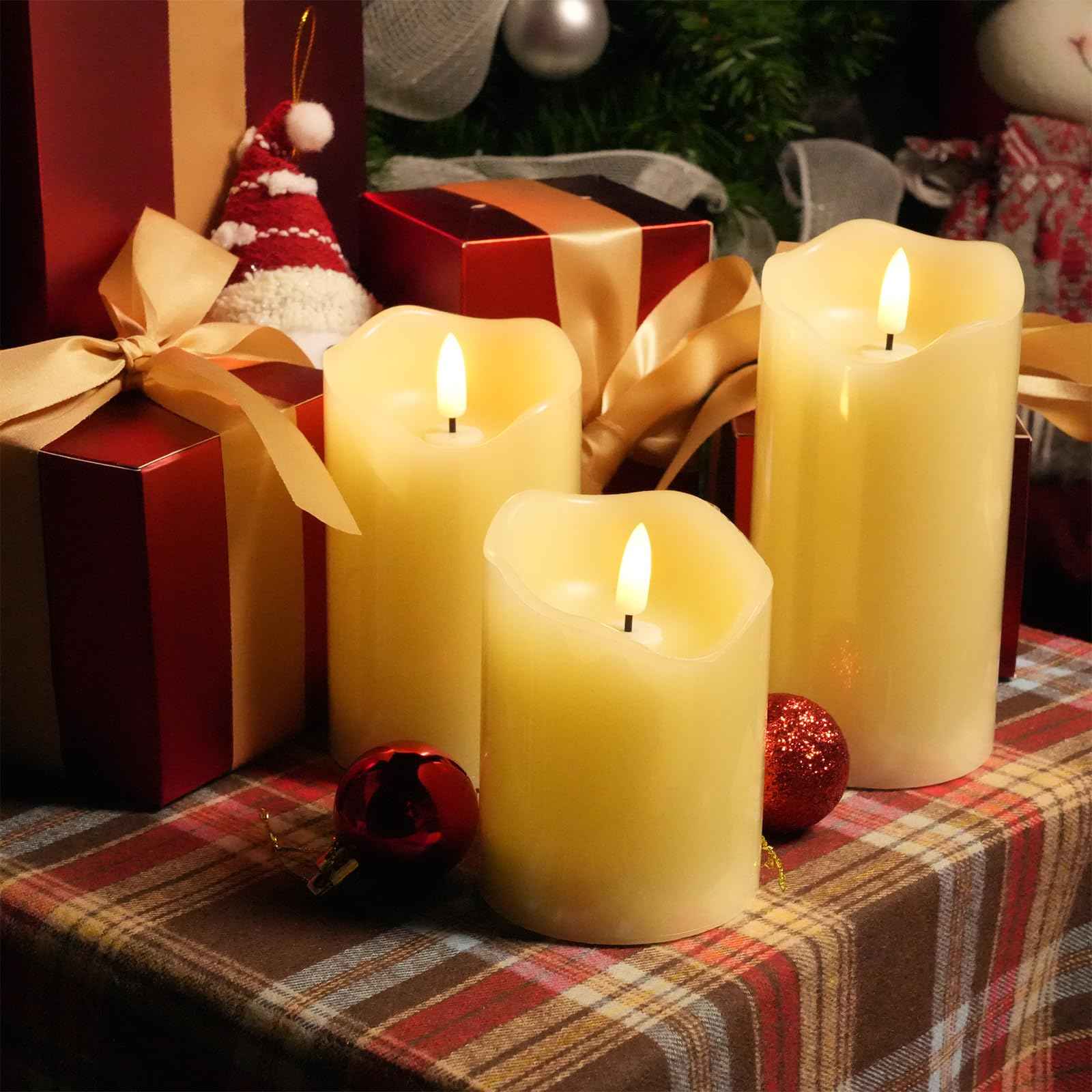 Homwamee Flameless Candles with Remote - Realistic 3D Flickering LED Candles, Timer & 3 Sizes (4”/5”/6”), Battery Operated Safe Real Wax Candles for Home/Wedding/Party Decor, Set of 3