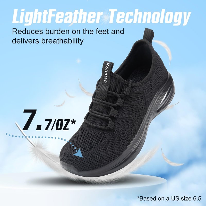 Rollstep Wide Toe Box Shoes Women Extra Wide Width Sneakers Diabetic Air Cushion Road Running Shoes Ultra Light Wide Tennis Sneakers Gym Training Breathable Walking Shoes All Black 41