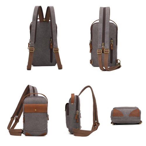 KL928 Canvas Sling Bag for Men Women, Casual Crossbody Backpack Travel Shoulder Daypacks Rucksack, Dark Grey