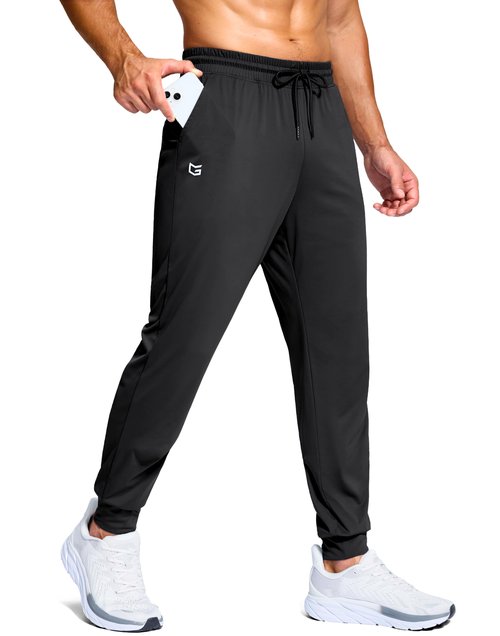 G Gradual Men's Joggers Lightweight Athletic Workout Pants with Pockets Stretch Track Running Sweatpants for Men Gym Sports(Black,L)