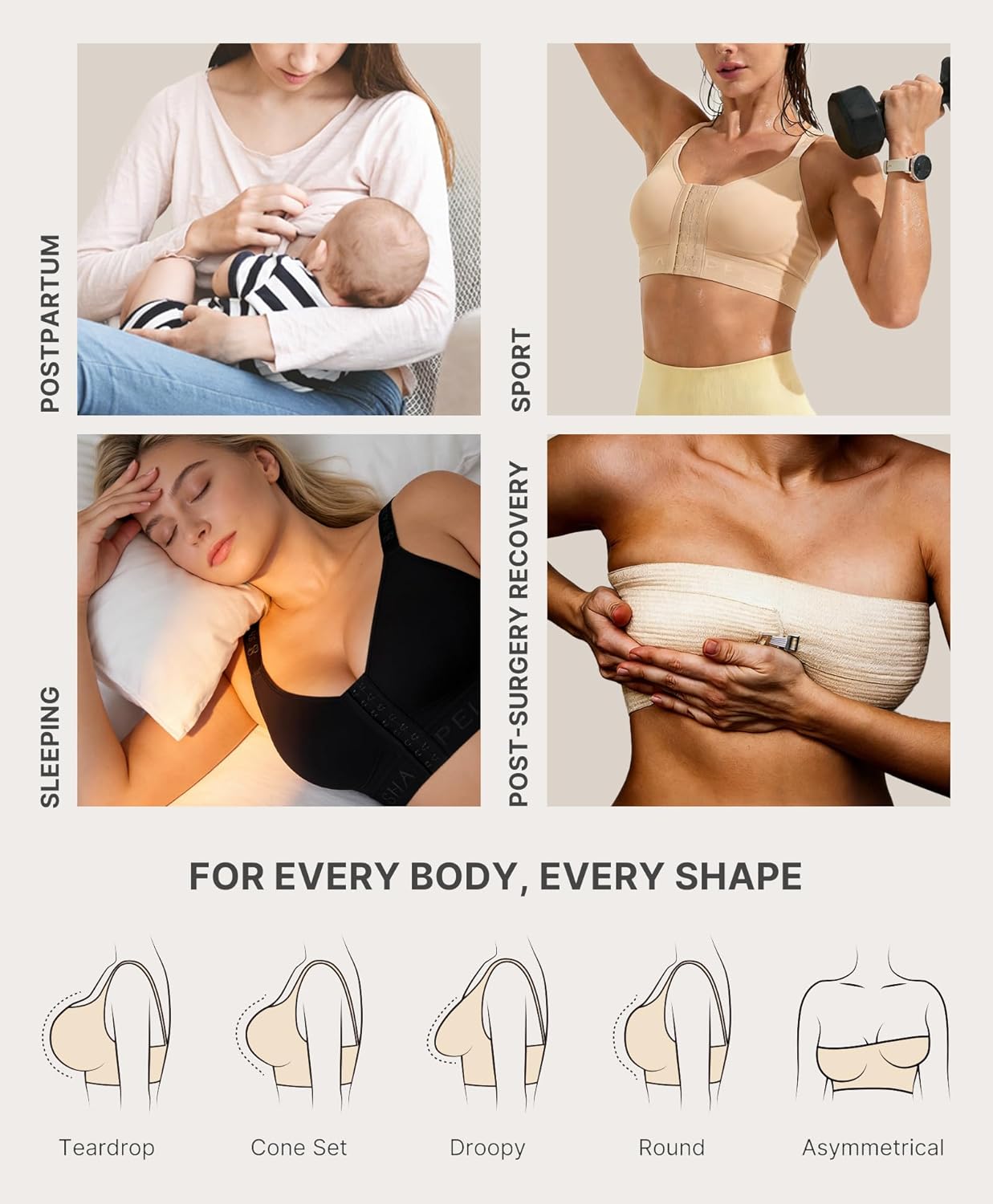 SHAPELLX Post Surgery Bras - Front Closure Wireless Mastectomy Bra with Adjustable Straps - Comfortable Fit