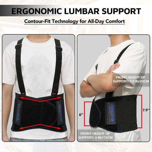 MELOTOUGH Back Brace for Men Lifting,Work Back Brace with Adjustable Shoulder Straps,Lower Lumbar Support for Heavy Lifting,Construction, Warehouse L/XL,Christmas Gifts for Men