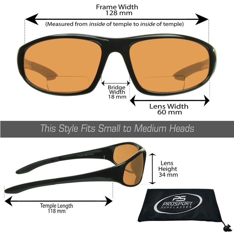 proSPORT Bifocal Sunglasses, +2.0 HD Amber Lenses Blue Light Blocking, Improves Sleep, Sport Wrap Frame, Small to Medium Fit - 2 Pack