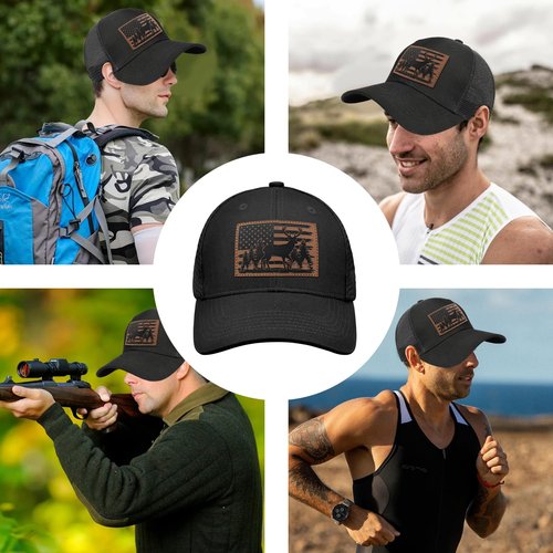 Hunting Hats for Men,Deer Hunting Baseball Cap, for Dad/Husband/Grandpa,Mesh Leather Trucker Hat Baseball Cap