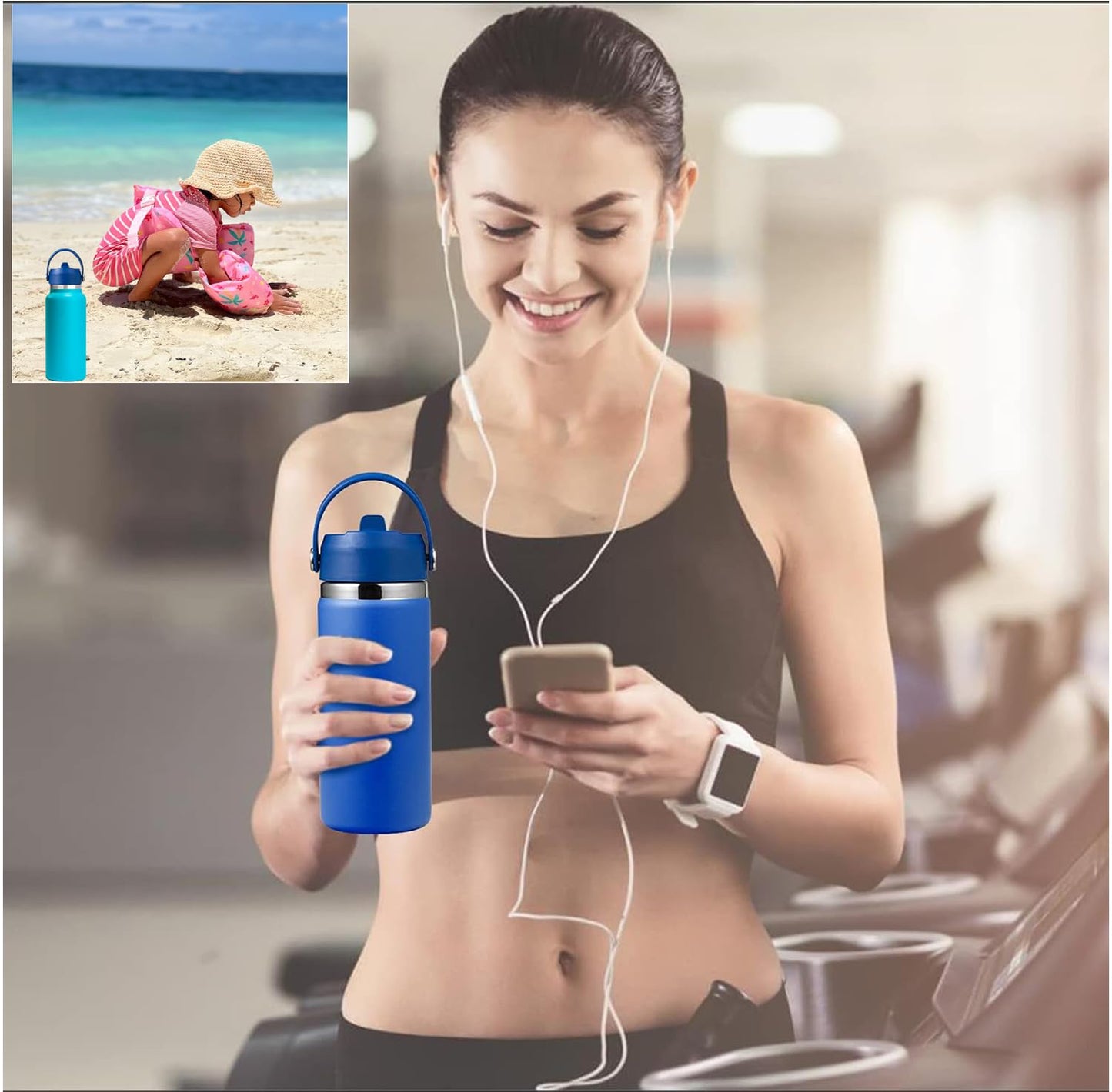 LLCJYYCY Lids with Straw for Hydroflask Wide Mouth 20 32 40 oz, Flex Straw Lid Fit for Hydro Flask Sports Water Bottles, Flexible Handle Replacement Lid,BPA Free(Dark Blue)