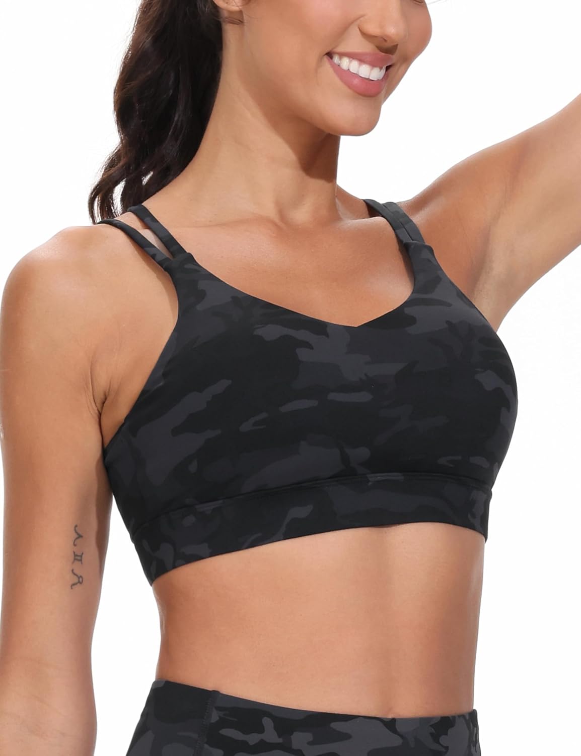 The Gym People Women's Sports Bra - Supportive Double Spaghetti Strap Design with Padded Cups